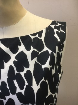 Womens, Dress, Sleeveless, ANN TAYLOR, Black, Cream, Cotton, Polyester, Abstract , Geometric, 6, Black and White Abstract Shapes Pattern, Sleeveless, Bateau/Boat Neck, A-Line Skirt, Hem Below Knee