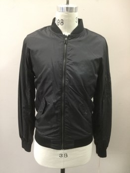 Mens, Casual Jacket, L.O.G.G., Black, Polyester, Solid, S, Nylon Bomber, Zip Front, 2 Flap Pockets, Ribbed Knit Collar/Waistband/Cuff