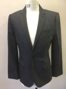 EXPRESS, Dk Gray, Gray, Wool, Spandex, 2 Color Weave, Charcoal/Light Gray Specked Weave (Appears Overall Dark Gray), Single Breasted, Notched Lapel, 2 Buttons,  4 Pockets