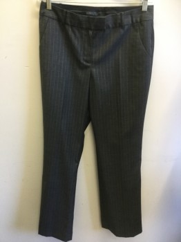 Womens, Suit, Pants, ANNE KLEIN, Gray, Off White, Polyester, Wool, Stripes - Pin, W33, 8, Flat Front, Pockets