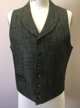 MTO, Green, Gray, Black, Wool, Cotton, Mottled, Button Front, Shawl Collar, 2 Pockets, Solid Gray Cotton Back with Self Back Belt