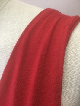 NADIA TARR, Red, Rayon, Spandex, Solid, Stretch Jersey, Sleeveless, Wrapped Surplice V-neck, Bias Cut A-Line Skirt, Knee Length, 2 Side Pockets