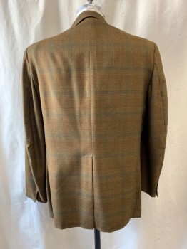 JACK RICHARDS, Brown, Green, Yellow, Wool, Plaid, Notched Lapel, Single Breasted, Button Front, 2 Buttons, 3 Pockets, Single Back Vent