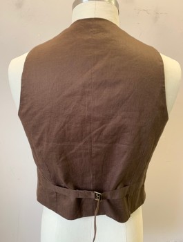 Mens, 1920s Vintage, Suit, Vest, SIAM COSTUMES MTO, Gray, Lt Gray, Linen, 2 Color Weave, 42, Single Breasted, 6 Buttons, Notched Lapel, 4 Welt Pockets, Back is Solid Brown Linen with Attached Self Belt, Made To Order **Has a Double - FC052505