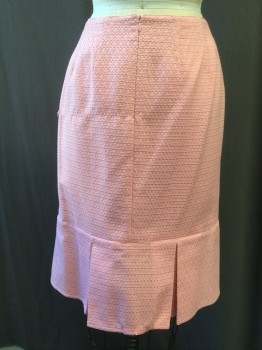 Womens, Skirt, Knee Length, KAY UNGER, Coral Pink, Synthetic, Basket Weave, 4, Low Waist, No Waistband, Back Zipper, Inverted Box Pleat Ruffle Hem
