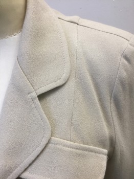FRANCINE B, Beige, Rayon, Wool, Solid, Crepe, Zip Front, Rounded Notch Lapel, 2 Faux Pocket Flaps at Chest, Fitted, Lightly Padded Shoulders,