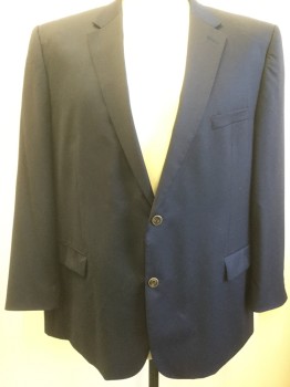 Mens, Sportcoat/Blazer, JOSEPH & FEISS, Navy Blue, Wool, Solid, 52 L, Single Breasted, 2 Buttons,  Notched Lapel, 3 Pockets,