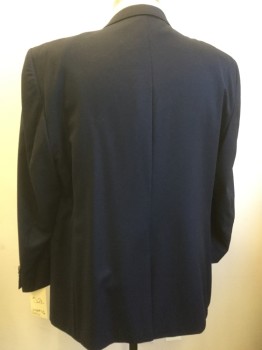 Mens, Sportcoat/Blazer, JOSEPH & FEISS, Navy Blue, Wool, Solid, 52 L, Single Breasted, 2 Buttons,  Notched Lapel, 3 Pockets,