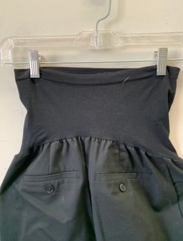 A PEA IN THE POD, Black, Wool, Spandex, Solid, Maternity, Stretchy Panel at Waist, Flared Leg, Faux/Non Functional Pockets