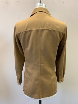 Mens, Jacket, AQUASCUTUM, Camel Brown, Cotton, Solid, 38, Safari Jacket, Twill, Button Front, Collar Attached, 4 Flap Patch Pockets, Long Sleeves, Button Cuff