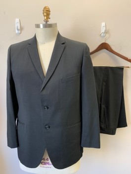 Mens, 1960s Vintage, Suit, Jacket, NAT GOODWIN, Black, Wool, Solid, 44R, Single Breasted, Notched Lapel, 2 Buttons, 3 Pockets,