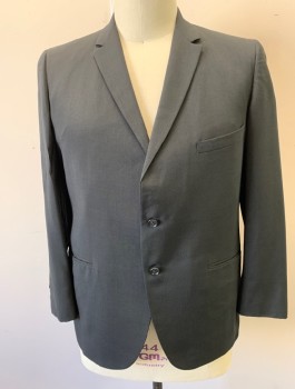 Mens, 1960s Vintage, Suit, Jacket, NAT GOODWIN, Black, Wool, Solid, 44R, Single Breasted, Notched Lapel, 2 Buttons, 3 Pockets,