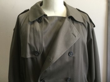 Mens, Coat, Trenchcoat, LONDON FOG, Taupe, Poly/Cotton, Solid, 44 R, Collar Attached, Double Breasted, 2 Pockets, with Belt, (dark Taupe)