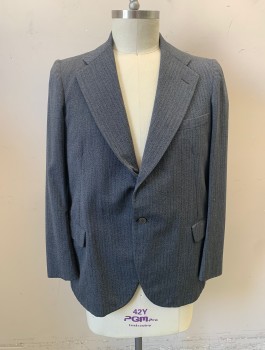N/L, Slate Gray, Lt Gray, Wool, Herringbone, Single Breasted, Notched Lapel, 2 Buttons, 3 Pockets, Gray Lining,