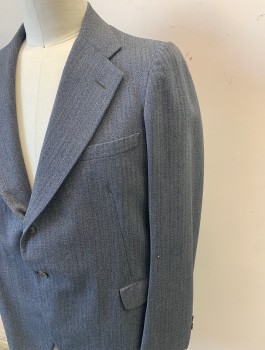 Mens, 1920s Vintage, Suit, Jacket, N/L, Slate Gray, Lt Gray, Wool, Herringbone, W:36+, 42S, I:30, Single Breasted, Notched Lapel, 2 Buttons, 3 Pockets, Gray Lining,