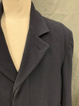 Mens, Coat, BRAEFAIR, Black, Wool, Solid, 50, Single Breasted, Hidden Placket, Collar Attached, Notched Lapel, 2 Pockets,