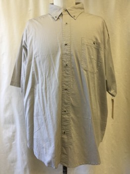 TRI MOUNTAIN, Putty/Khaki Gray, Cotton, Solid, Button Down Collar, Short Sleeves, 1 Pocket,