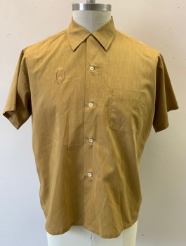 TOWNCRAFT, Caramel Brown, Cotton, Solid, Short Sleeves, Button Front, Collar Attached, Self Embroidered Logo with Crown and Fleur De Lis at Right Side of Chest,