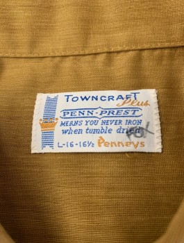 TOWNCRAFT, Caramel Brown, Cotton, Solid, Short Sleeves, Button Front, Collar Attached, Self Embroidered Logo with Crown and Fleur De Lis at Right Side of Chest,