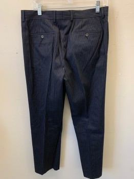 DOUBLE RL , Navy Blue, Off White, Cotton, Stripes - Pin, Heavy Weight Cotton, Button Fly,  4 Pockets, Belt Loops,