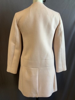 Womens, Coat, CLUB MONACO, Lt Pink, Polyester, Wool, Solid, XS, Single Breasted, Hidden Snap Closures Under 3 Fabric Buttons, No Lapel/Collar, Round Neck, 2" Wide Dropped Waistband, 2 Side Seam Pockets, Hip Length