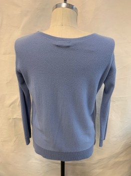 Mens, Pullover Sweater, J CREW, Lt Blue, Cashmere, Solid, S, Round Neck, Ribbed Hem And Cuffs, Loose Knit Strip On Sides From Shoulder To Hem, Side Vents, 2" Longer In Back