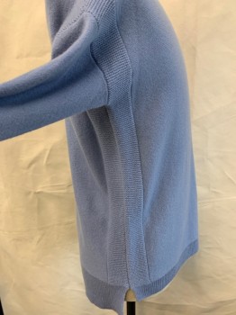 Mens, Pullover Sweater, J CREW, Lt Blue, Cashmere, Solid, S, Round Neck, Ribbed Hem And Cuffs, Loose Knit Strip On Sides From Shoulder To Hem, Side Vents, 2" Longer In Back