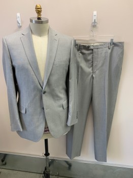 Mens, Suit, Jacket, JOS A BANK, Lt Gray, Dk Gray, Wool, Silk, 2 Color Weave, Single Breasted, 2 Buttons,  3 Pockets, Notched Lapel, Double Vent