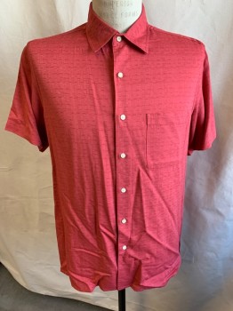 Mens, Casual Shirt, TASSO ELBA, Brick Red, Silk, Rayon, Solid, M, S/S, C.A., Textured Fabric, Bttn., Patch Pocket