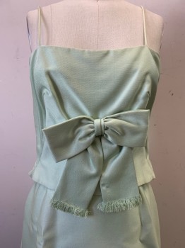 Womens, Evening Gown, Fanney's, Mint Green, Polyester, Cotton, Solid, W24, B32, Spaghetti Strap, Front Bow with Fringe Trim, Back Zipper,