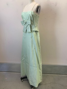 Fanney's, Mint Green, Polyester, Cotton, Solid, Spaghetti Strap, Front Bow with Fringe Trim, Back Zipper,