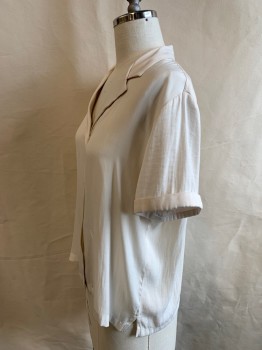 Womens, Blouse, BANANA REPUBLIC, Cream, Polyester, Solid, XL, Button Front, C.A., S/S, 4 Buttons, Cuff on Both Sleeves