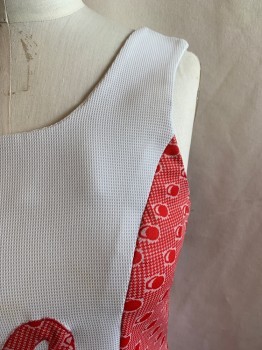 Womens, Dress, N/L, White, Red, Polyester, Circles, Text, W28, B34, Scoop Neck, Sleeveless, Zip Back, "LOVE" Text Diagonally on Front with Hounds tooth and Circle Pattern, Hounds Tooth and Circle Pattern on Sides As Well