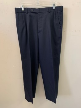 N/L, Navy Blue, Wool, Solid, Pleated Front, Zip Fly, Bttn. Closure, 4 Pockets, Belt Loops