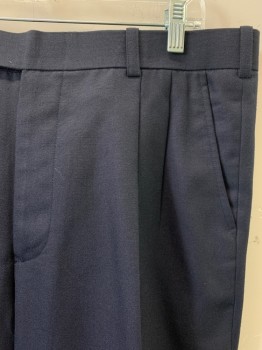 N/L, Navy Blue, Wool, Solid, Pleated Front, Zip Fly, Bttn. Closure, 4 Pockets, Belt Loops