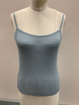 Womens, Tank Top, PREVIEW, Lt Gray, Silk, B32, S, Square Neckline, Sleeveless, Ribbed