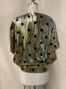 Womens, Evening Jacket, CARON, Gold, Black, Polyester, Polka Dots, 12, Shawl Lapel, Open Front, Tie At Waist, Bat Wing Sleeves