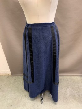 MTO, Blue, Wool, Heathered, Drawstring Waist,with Satin Grosgrain Ribbon Detail and  Button Detail