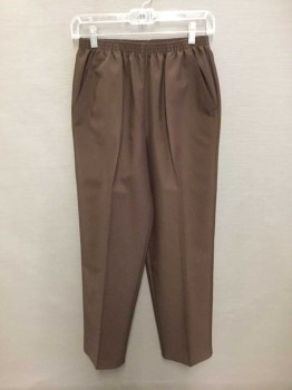 Womens, Pants, BLAIR, Brown, Polyester, Solid, 10 P, Elastic Waist, Side Pockets, Tapered Leg 