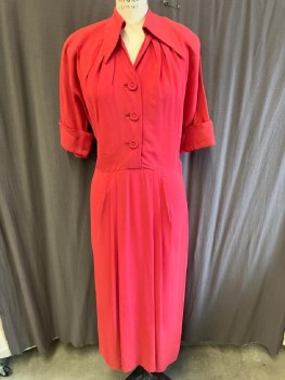 JULETTE, Raspberry Pink, Rayon, Solid, Pleats Under Pointed Collar, CF Placket with 3 Btns, Side Zip, Cuffed S/S, Skirt Pleated At  Waist Line