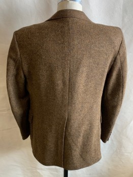 Mens, Blazer/Sport Co, DERBY OF SF, Brown, Camel Brown, Wool, Stripes - Diagonal , 40R, Notched Lapel, 2 Button Single Breasted, Leather Buttons, 3 Pockets, Single Vent