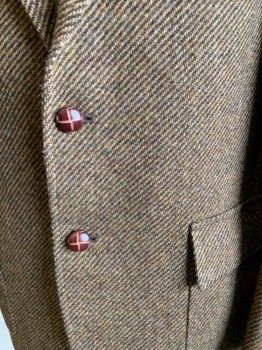 DERBY OF SF, Brown, Camel Brown, Wool, Stripes - Diagonal , Notched Lapel, 2 Button Single Breasted, Leather Buttons, 3 Pockets, Single Vent