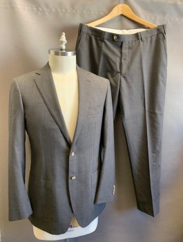 Vitale Barberis, Charcoal Gray, Wool, Solid, Notched Lapel, 2 Buttons,  Tortise Style Buttons