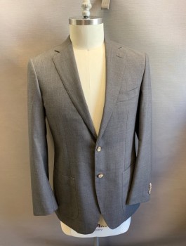 Mens, Suit, Jacket, Vitale Barberis, Charcoal Gray, Wool, Solid, 42 L, Notched Lapel, 2 Buttons,  Tortise Style Buttons