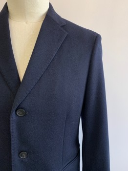 Mens, Coat, Overcoat, UNIQLO, Black, Wool, Cashmere, Solid, M, 3 Buttons, Single Breasted, Notched Lapel, 2 Top Pockets,