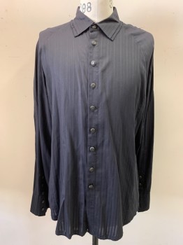 Mens, Casual Shirt, ZB999, Black, Cotton, Stripes - Shadow, 35S, 17N, Double Collar with Raw Edge, Raglan Sleeves,  Novelty Buttons, Extra Cuff Buttons