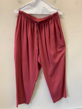 Womens, Casual Pants, ALFRED DUNNER, Mauve Pink, Rayon, Solid, Sz.16, Gauze, Elastic And Drawstring Waist, Relaxed Legs Slightly Tapered At Hem, 2 Side Pockets
