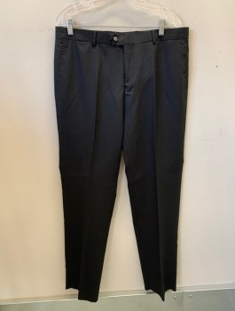 Mens, Suit, Pants, FRANCESCO DOMANI, Black, Polyester, Viscose, Check , I:Open, W:36, Self Pattern, Flat Front, Button Tab, Zip Fly, 5 Pockets (Including 1 Watch Pocket), Belt Loops