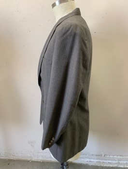 C.H. OLIVER, Taupe, Tan Brown, Lt Blue, Wool, Stripes - Pin, Single Breasted, 2 Buttons,  Notched Lapel, 3 Pockets,