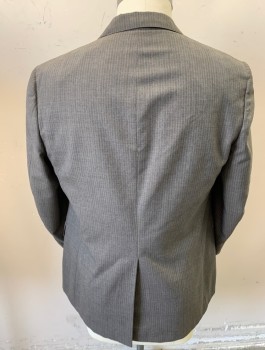C.H. OLIVER, Taupe, Tan Brown, Lt Blue, Wool, Stripes - Pin, Single Breasted, 2 Buttons,  Notched Lapel, 3 Pockets,
